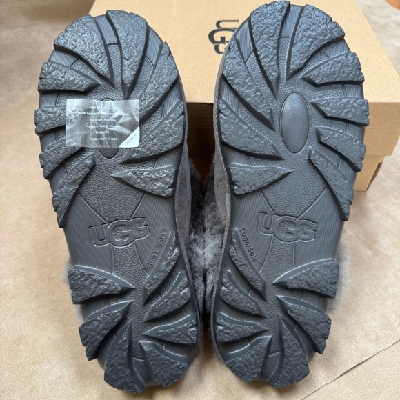 New UGG Coquette Women’s Sheepskin Suede Fur Slippers Shoes Grey 9 NIB Leather - Picture 9 of 11